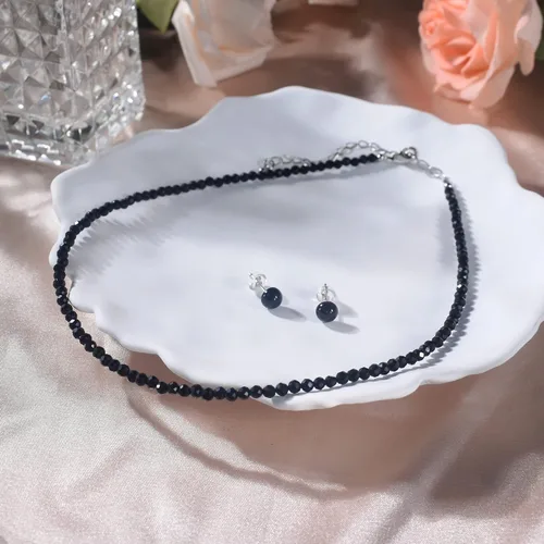 Vista 9 de Genuine Stone Choker Beaded Choker Necklace S925 Earrings Facet Crystal Choker Jewelry Sets 3MM Beaded Necklace 14"+3" Adjustable Dainty Necklace