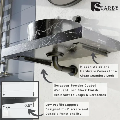 Vista 6 de Starby Soporte de granito flotante de alta resistencia. 1 paquete, soporte en T de 9 pulgadas para estanterías voladizas. Soporte fuerte e invisible