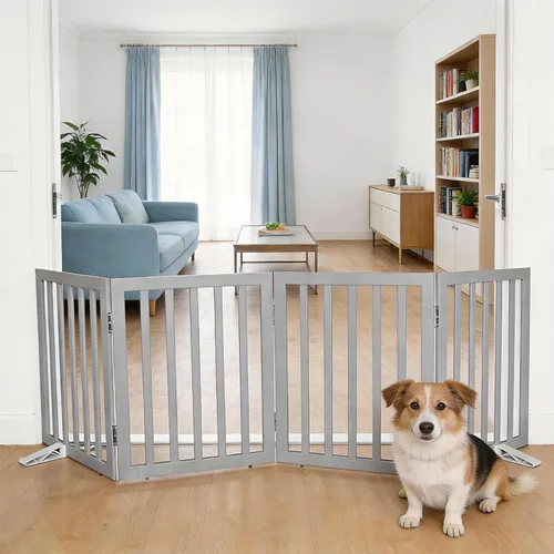 Vista 37 de Puerta para perros para interiores, valla independiente para perros, para la casa, puertas, pasillos o escaleras, puerta para mascotas plegable