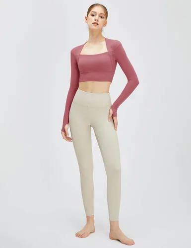 Vista 2 de Micoson Camisetas de entrenamiento de manga larga para mujer, camiseta de compresión atlética para yoga, con agujero para el pulgar