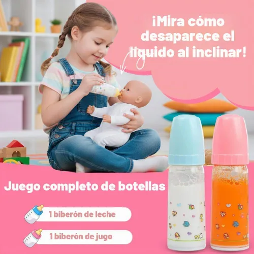 Vista 2 de Biberones mágicos, 2 botellas: 1 de leche y otra de jugo, tamaño grande especialmente para niños pequeños