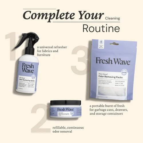 Vista 6 de Fresh Wave Gel eliminador de olores de lavanda, 7 onzas, paquete de 3, absorbentes de olores más seguros para el hogar, eliminador de olores natural