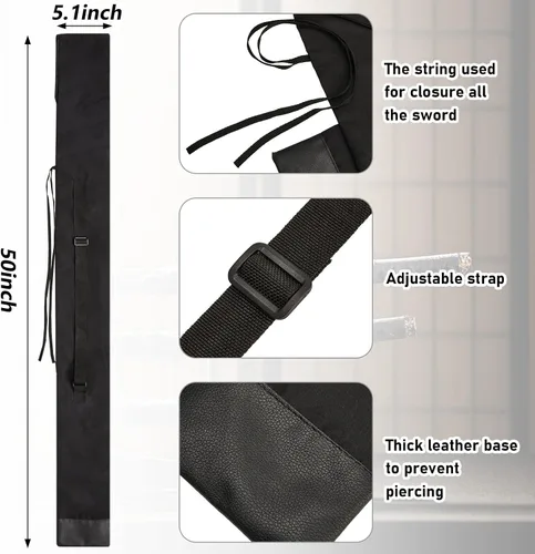 Vista 2 de Patelai Bolsa de espada de 2 piezas, funda de espada, bolsa de Katana negra, bolsa de transporte de espada, soporte de espada ninja con correa