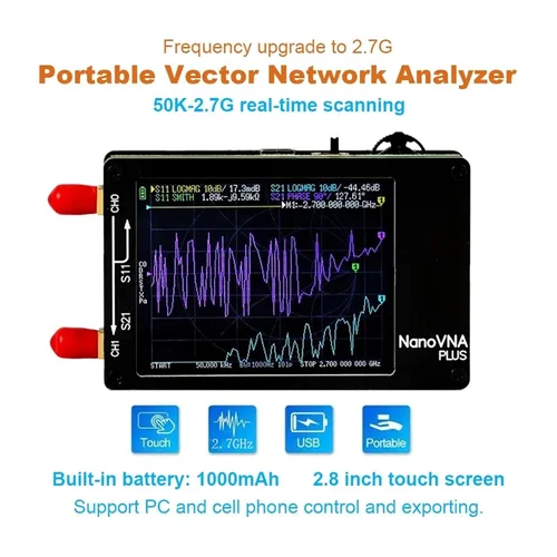 Vista 5 de Spectrum Analyzer, 50Khz-2.7Ghz Vector Network Analyzer Rechargeable Nanovna Plus Antenna Spectrum for Transmission Coefficients(Analyzer 32G SD