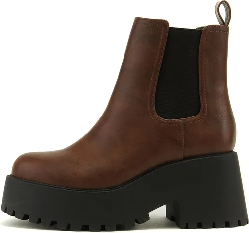 Vista 5 de Soda INSTANT - Botines Chelsea de tacón medio con suela gruesa para mujer, con doble elástico Negro