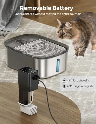 Vista 7 de Fuente de agua inalámbrica de 7.5 l/254 oz/2 galones para perros grandes, acero inoxidable, fuente de agua silenciosa para mascotas y gatos