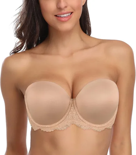 Vista 2 de HACI Brasier sin tirantes de figura completa para mujer, cobertura multidirección, con aros, talla grande