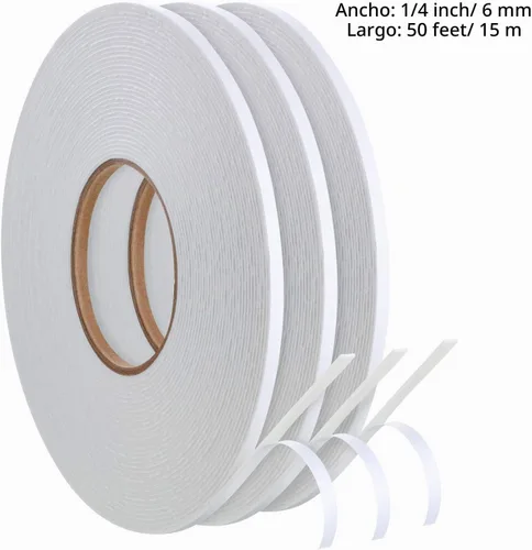 Vista 3 de Zonon - 3 rollos de cinta de espuma de doble cara, 1/4 pulgadas por 50 pies Blanco
