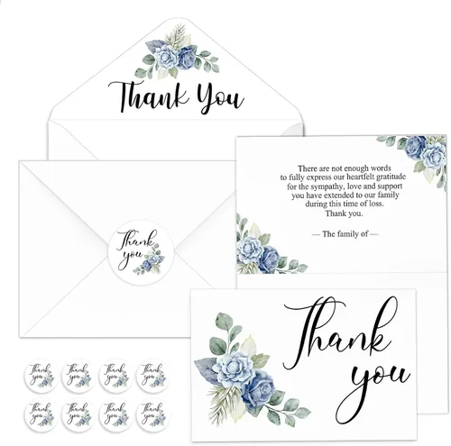 Vista 12 de Fumete Juego de 50 tarjetas de agradecimiento funerarias con sobres y calcomanías, tarjetas de agradecimiento de condolencias con mensaje
