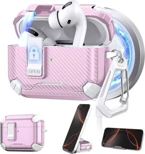 Vista 15 de Maxjoy Funda protectora para AirPods 4 2024, funda protectora para AirPods de 4ª generación con bloqueo automático, compatible con MagSafe, Verde