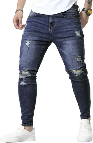 Vista 2 de HUNGSON Skinny Jeans for Men Stretch Slim Fit Ripped Distressed 2024-azul