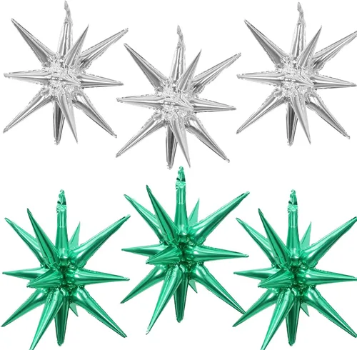 Vista 23 de 6 Globos de Papel de Aluminio con Forma de Estrella Negra de Una Pieza, Globo de Estrella de 14 Puntas 4D Cono Starburst de Mylar de 22 Pulgadas 22