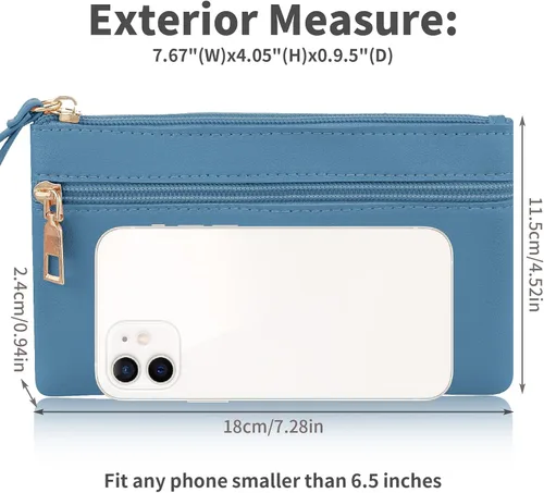 Vista 3 de TIESOME Bolso de mano para mujer, de cuero con doble cremallera, cartera de mano para teléfono, gran capacidad
