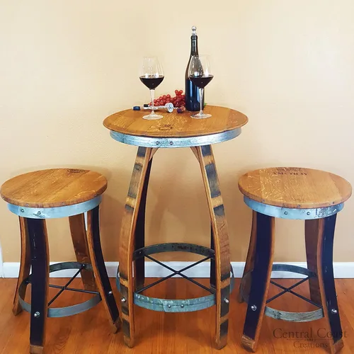 Vista 4 de Juego de pub Taburetes giratorios superiores - Barril de vino hecho a mano Muebles de barril de vino