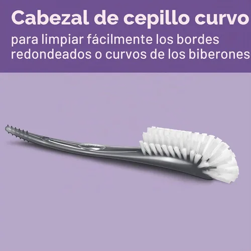 Vista 3 de Philips AVENT Cepillo para biberón y tetina de bebé, gris, SCF145/18 Cabezal de cepillo curvo, punta de pezón moldeada, fácil de limpiar con un solo