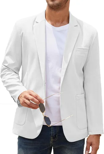 Vista 14 de COOFANDY Blazer casual de lino para hombre, ligero, ajuste regular, chaqueta deportiva de traje con un botón 01-caqui claro
