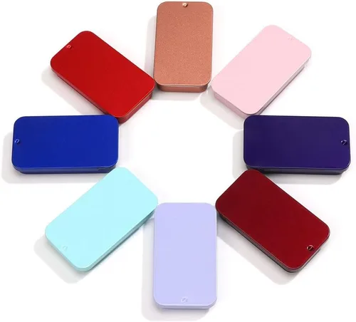 Vista 6 de gofidin Latas vacías de metal, mini caja de hierro con tapas deslizantes, caja de almacenamiento rectangular para almacenamiento de joyas de boda