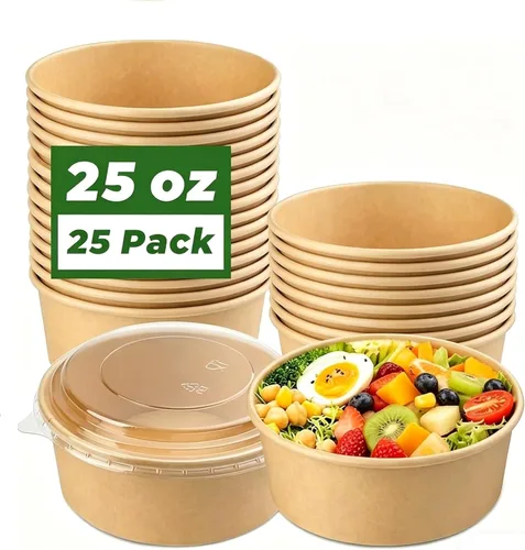 Vista 12 de Paquete de 50 cuencos de papel de 17 onzas, cuencos de ensalada desechables con tapas Octagon Disposable Bowls, Disposable Food Containers with