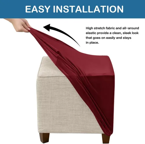 Vista 3 de Funda otomana cuadrada de terciopelo para otomana, protector para reposapiés, taburete, muebles, elástico y cómodo con parte inferior elástica Rojo