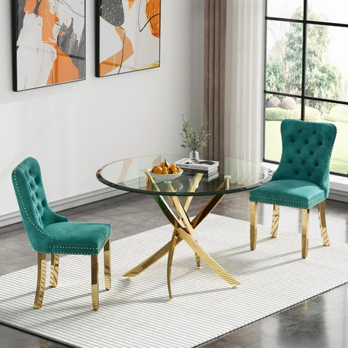 Vista 57 de Juego de mesa de comedor SSLine moderno de 3 piezas con mesa redonda de vidrio para 2, lujosa mesa de comedor circular de 36" con tapa de vidrio