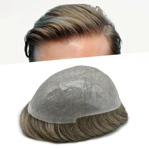 Vista 16 de Pieza de pelo para hombre Toupee pelo humano real tupé para hombres piezas de pelo sistema de reemplazo para hombres piel ultra fina 0.002 in 17#