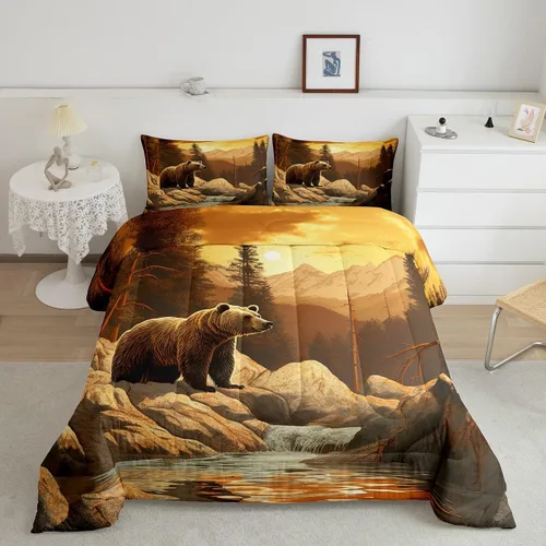 Vista 12 de Erosebridal Juego de edredón rústico de ciervos para niños, adolescentes y adultos, juego de ropa de cama tamaño individual con temática de caza