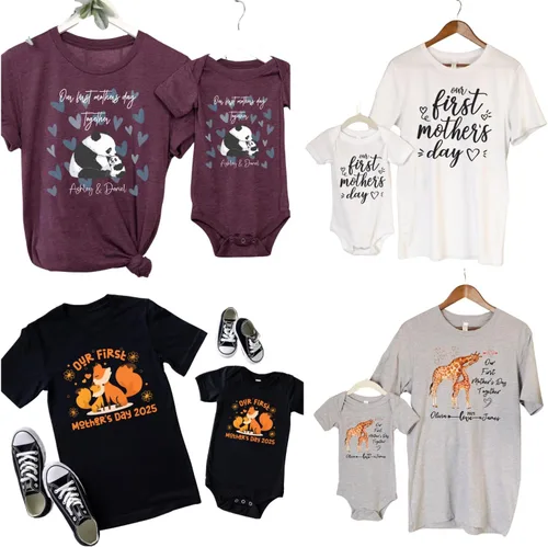 Vista 4 de Camisa a juego para el primer día de la madre para mamá, regalo para nueva mamá, malva jaspeada