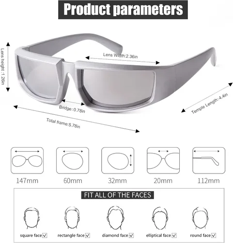 Vista 2 de Gafas de sol envolventes para hombres y mujeres, gafas de sol futuristas Y2K, gafas de sol deportivas, gafas de sol UV400, gafas plateadas