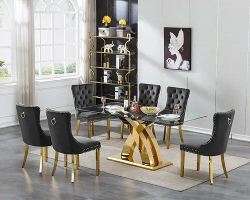Vista 15 de Juego de mesa de comedor de cristal plateado moderno de 70 pulgadas para 4, juego de mesa de comedor rectangular de 5 piezas con patas de acero