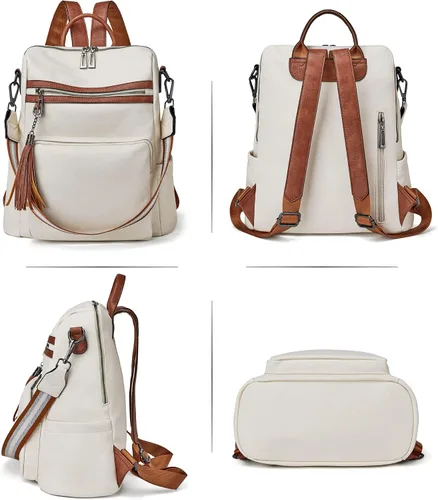 Vista 45 de OPAGE - Mochila de cuero para mujer, con borla de moda, bolso de hombro, mochila grande, bolsa de viaje, gris, L