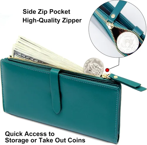 Vista 41 de Billeteras delgadas para mujer, tarjetero RFID plegable con bolsillo con cremallera, Mandala azul, Delgado