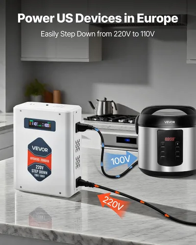 Vista 3 de VEVOR Convertidor de Voltaje Reductor, 2000VA, Convertidor de Energía de Voltaje de Servicio Pesado, Transformador de Energía de 220V a 110V, con 2