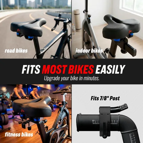 Vista 3 de TFD Cómodo asiento de bicicleta, asiento universal de bicicleta para ejercicio y uso en pelotón, silla acolchada premium con cojín de resorte doble