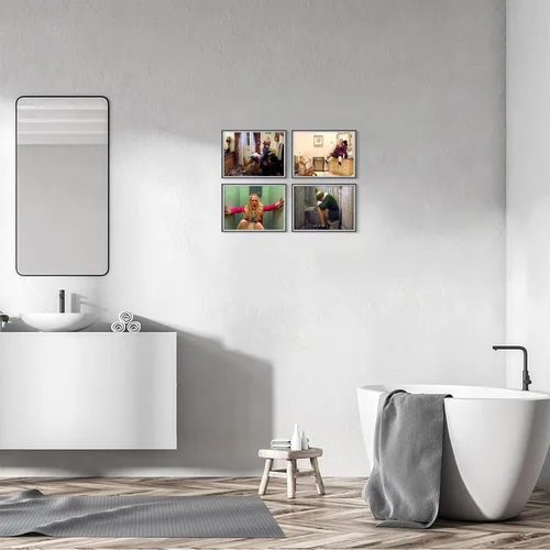 Vista 3 de Juego de 4 pósters de arte de pared de baño divertidos de TWNSLLA - Arte de humor de la película "Dumb and Dumber" para la habitación, divertidos