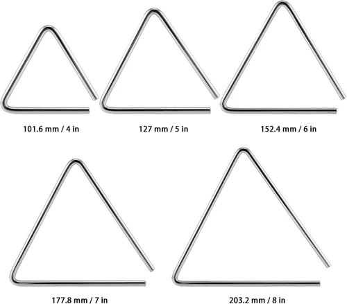 Vista 2 de Paquete de 10 instrumentos triangulares, 4, 5, 6, 7, 8 pulgadas, instrumento de percusión triangular musical con Striker, instrumento de percusión