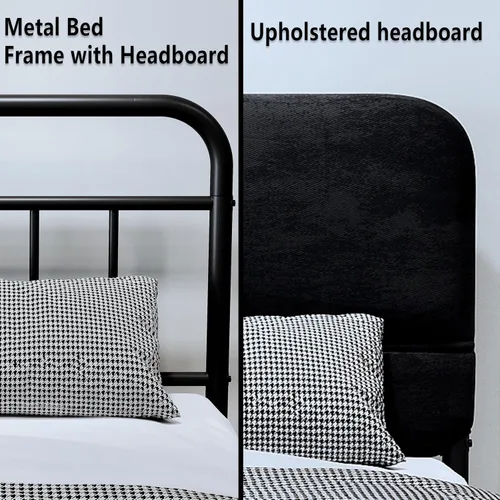 Vista 7 de Base de cama de 14 pulgadas de metal, base de cama tamaño Queen con cabecera tapizada, base de colchón resistente y de alta capacidad, fácil Negro