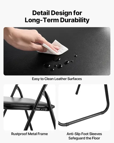 Vista 6 de VEVOR Juego de 4 sillas plegables, sillas plegables con cojín acolchado, sillas de fiesta portátiles con marco de metal reforzado, asiento apilable