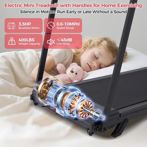 Vista 6 de KASSADIN Portable Treadmills for Home Small, Walking Pad with Handle Bar, 3.5HP Electric Mini Treadmills for Home Exercising, Walking Pad Treadmill