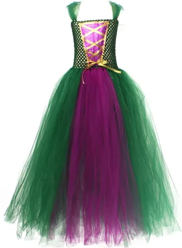 Vista 4 de IMEKIS Girls Witch Halloween Costume Princess Tutu Dress up with Broom Cape Cosplay Party Photo Shoot Outfit for Kids 2-12T