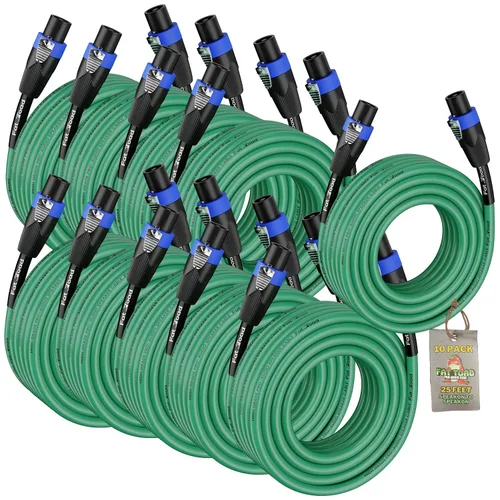 Vista 11 de Fat Toad Cables Speakon de 25 pies (Serie Twist-LockPRO), paquete de 2 cables de audio de cable verde de 12 AWG con conectores para cabina de DJ