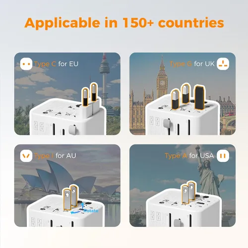 Vista 2 de TESSAN Adaptador de viaje universal, adaptador de corriente internacional Gris-20W