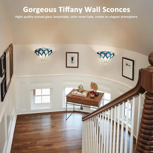 Vista 2 de ARTZONE Tiffany - Apliques de pared de 13 pulgadas, estilo Tiffany vintage, apliques de pared de vitrales para dormitorio, baño, sala de estar