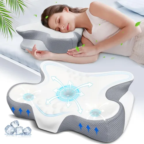Vista 8 de Almohada cervical de espuma viscoelástica para aliviar el dolor de cuello, almohada ergonómica de contorno para dormir de lado, espalda y estómago