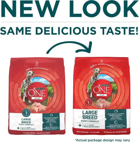 Vista 2 de Purina ONE - Alimento para cachorros de raza grande en seco, fórmula +Plus de raza grande, bolsa de 16.5 libras