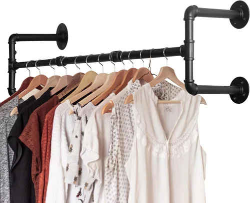 Vista 9 de WEBI Perchero de Ropa Montado en la Pared, Perchero de Tubo Industrial de 20 Pulgadas para Colgar, Barra de Ropa de Hierro Resistente, Varilla