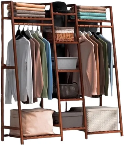 Vista 14 de Freestanding Clothes Hanging Rack with Hooks,Bamboo Garment Rack with Shoe Shelf,Heavy Duty Bamboo Garment Rack,Heavy Duty Bamboo Clothes Rail