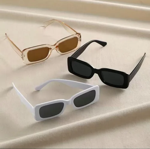 Vista 2 de 3 pares de lentes de sol rectangulares Y2K para mujeres y hombres, antirreflejos para viajes, playa, fiesta y club, UV400, Negro, Blanco, Rojizo
