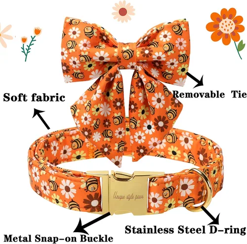 Vista 3 de Unique style paws - Collar de perro de estilo único con corbatín Otoño Halloween Collar de cachorro con abeja y margarita para perros pequeños