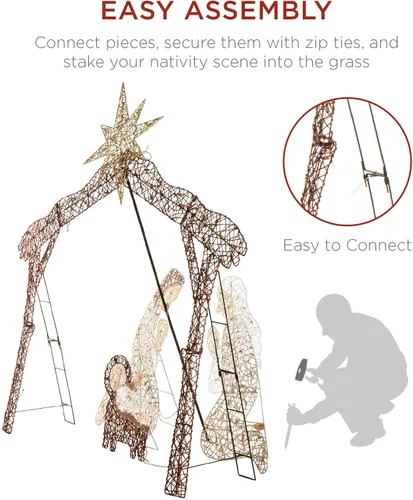Vista 5 de Best Choice Products Escena de Natividad Iluminada de 6 pies para Exteriores, Decoración Navideña de Patio de la Sagrada Familia con 190 Luces LED