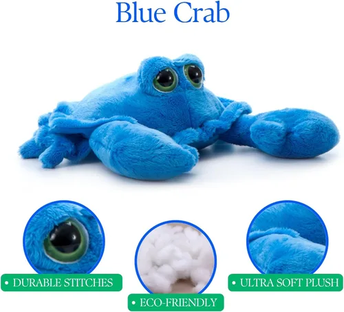 Vista 9 de The Petting Zoo Animal de peluche de cangrejo, regalos para niños, animales del océano de ojo brillante, juguete de peluche de cangrejo azul de 9